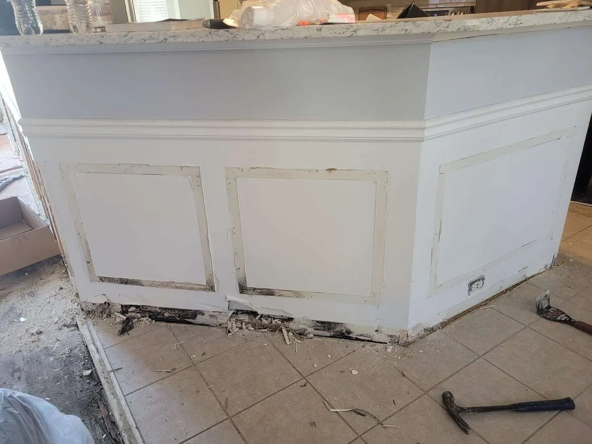 Water damage and mold on kitchen during Sewage Cleanup & Sanitation in Grover Beach